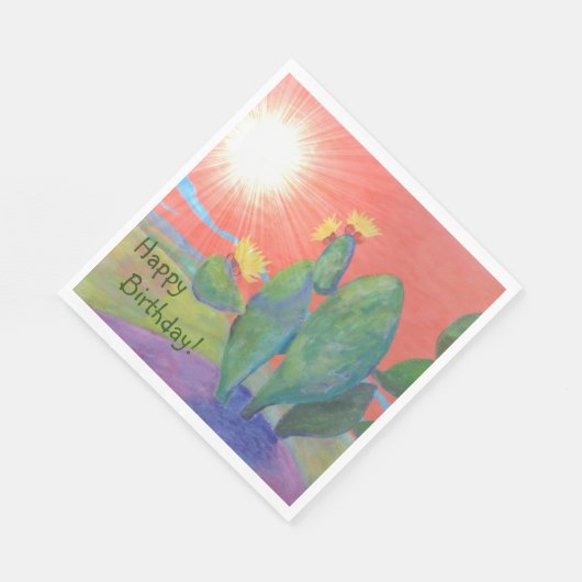 Serviette En Papier Joyeux Anniversaire Cactus Sunset (Coin)