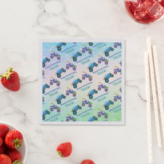 Serviette En Papier Joyeux Anniversaire, Camions Monster, do-it-yourse (En situation)