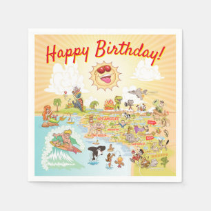 Serviette En Papier Joyeux Anniversaire Cartoon California Papier Napk