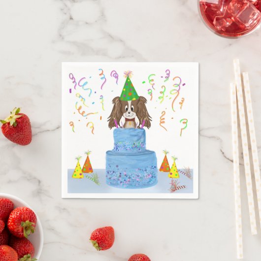 Serviette En Papier Joyeux Anniversaire Cavalier King Charles Cake (En situation)