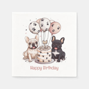 Serviette En Papier Joyeux Anniversaire Chapeaux de Fête Bouledogues F