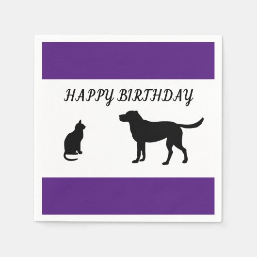Serviette En Papier Joyeux anniversaire chat et serviettes de chien (Devant)