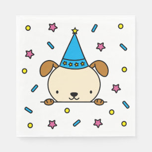 Serviette En Papier Joyeux Anniversaire Chien Mignon Kawaii Confettis