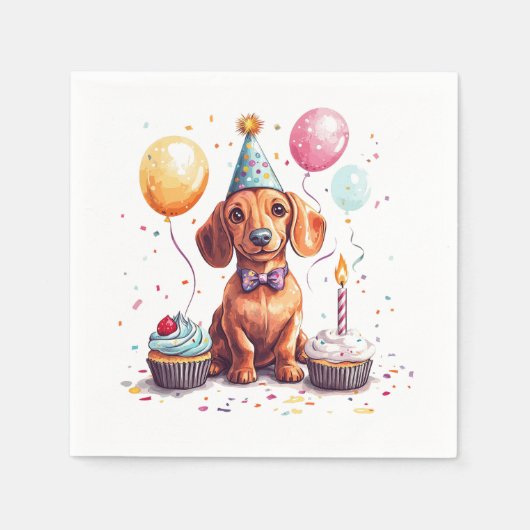 Serviette En Papier Joyeux Anniversaire Chien Teckel (Devant)