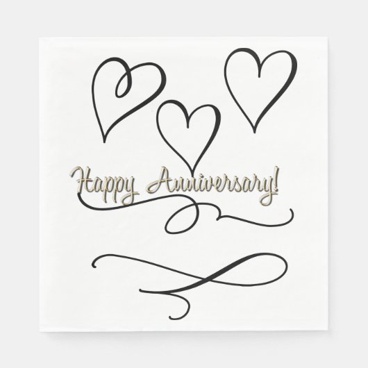 Serviette En Papier Joyeux Anniversaire Cœurs  (Devant)