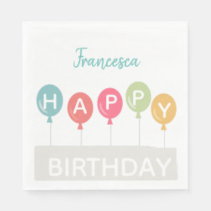 Serviette En Papier Joyeux anniversaire coloré ballons nom personnalis