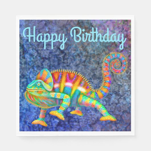 Serviette En Papier Joyeux Anniversaire Colorful Chameleon Napkins (Devant)