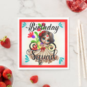 Serviette En Papier Joyeux Anniversaire Crâne de Sucre Mignon (En situation)