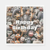 Serviette En Papier Joyeux Anniversaire Crazy Wildlife Group (Devant)