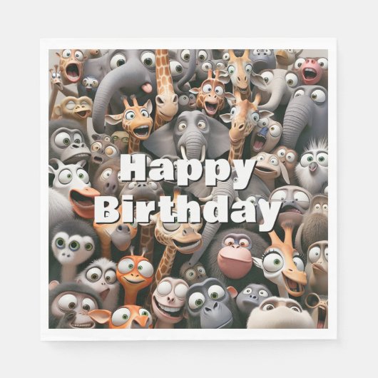 Serviette En Papier Joyeux Anniversaire Crazy Wildlife Group (Devant)