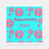 Serviette En Papier Joyeux anniversaire crème rose beignets bleu (Devant)