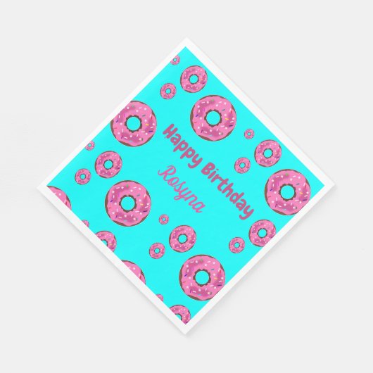 Serviette En Papier Joyeux anniversaire crème rose beignets bleu (Coin)