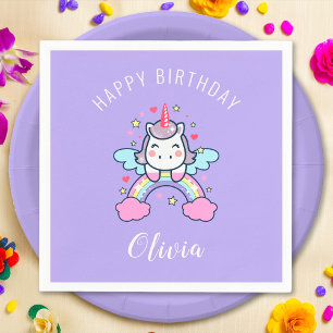 Serviette En Papier Joyeux Anniversaire Custom Text Cute Rainbow Unico