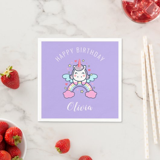 Serviette En Papier Joyeux Anniversaire Custom Text Cute Rainbow Unico (En situation)