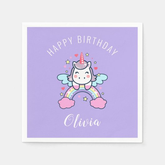 Serviette En Papier Joyeux Anniversaire Custom Text Cute Rainbow Unico (Devant)