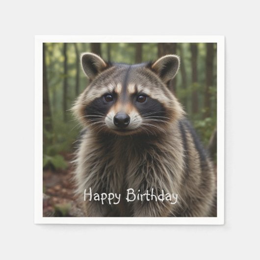 Serviette En Papier Joyeux Anniversaire Cute Raccoon (Devant)