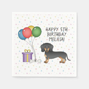Serviette En Papier Joyeux Anniversaire Dachshund à Poil Court Noir et
