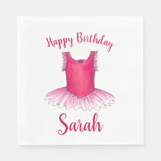 Serviette En Papier Joyeux Anniversaire Danse Ballet Rose Ballerina Tu (Devant)
