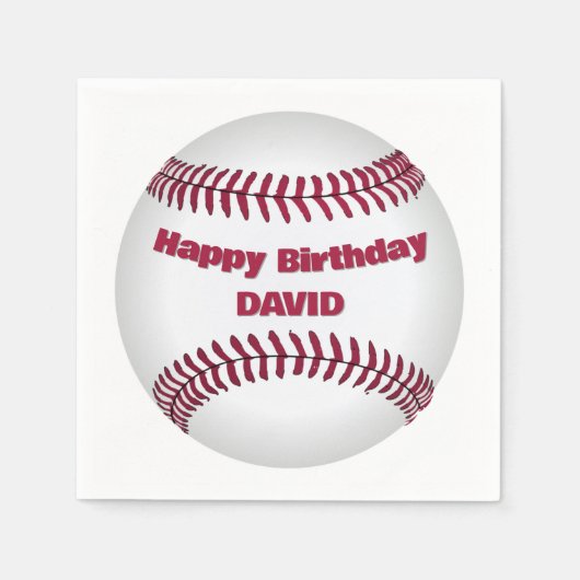 Serviette En Papier Joyeux Anniversaire De Baseball Avec Nom (Devant)