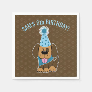 Serviette En Papier Joyeux Anniversaire de fête de patte de chiot brun