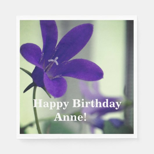 Serviette En Papier Joyeux anniversaire de fleurs violettes (Devant)