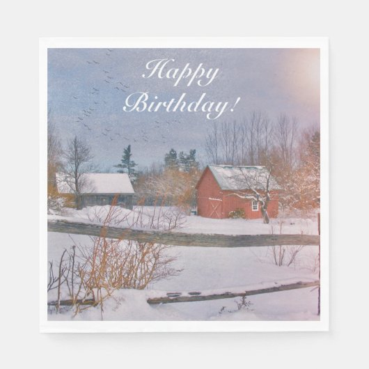 Serviette En Papier Joyeux anniversaire de la ferme d'hiver (Devant)