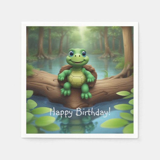 Serviette En Papier Joyeux anniversaire de la tortue (Devant)
