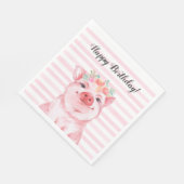 Serviette En Papier Joyeux Anniversaire de porc à l'aquarelle (Coin)