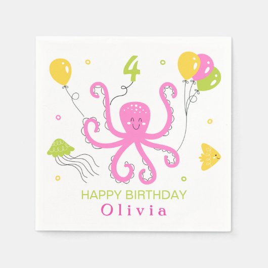 Serviette En Papier Joyeux anniversaire de poulpe (Devant)