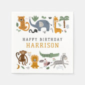 Serviette En Papier Joyeux Anniversaire Deux Animaux Safari Sauvages E (Devant)
