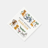 Serviette En Papier Joyeux Anniversaire Deux Animaux Safari Sauvages E (Coin)