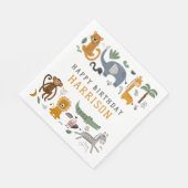 Serviette En Papier Joyeux Anniversaire Deux Animaux Safari Sauvages E (Coin)
