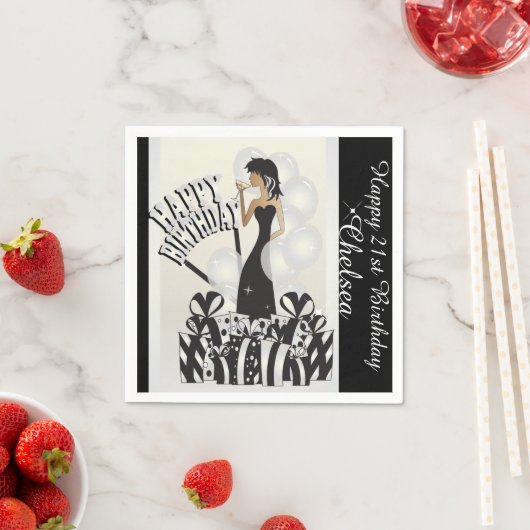 Serviette En Papier Joyeux anniversaire Diva Girl | Nom do-it-yourself (En situation)