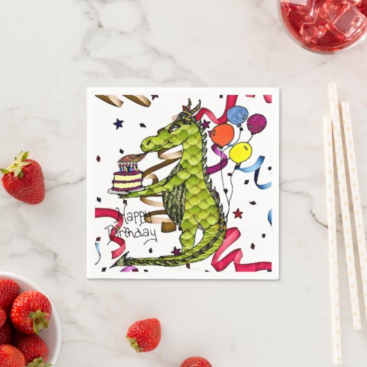 Serviette En Papier Joyeux Anniversaire Dragon Éclairage bougies servi (En situation)