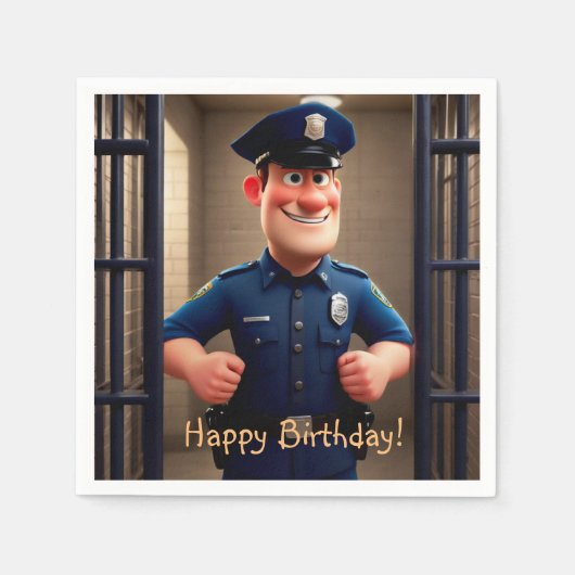Serviette En Papier Joyeux anniversaire du policier (Devant)