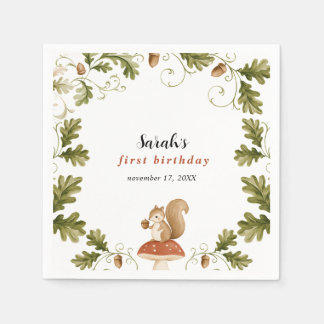 Serviette En Papier Joyeux Anniversaire Écureuil Bois Champignon Chêne