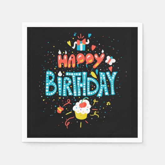 Serviette En Papier Joyeux anniversaire en noir (Devant)
