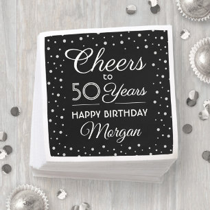 Serviette En Papier Joyeux Anniversaire Fête Confettis Noir et Blanc
