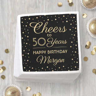Serviette En Papier Joyeux Anniversaire Fête Confettis Noir et Or