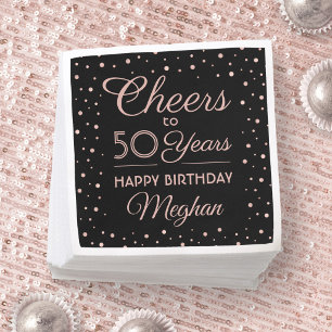 Serviette En Papier Joyeux Anniversaire Fête Confettis Noir & Rose