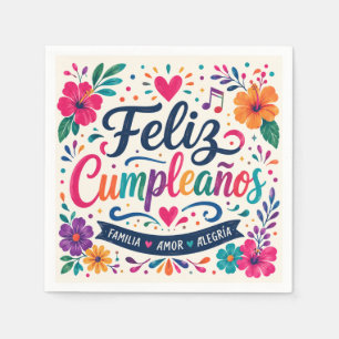 Serviette En Papier Joyeux Anniversaire Fête Florale Espagnole