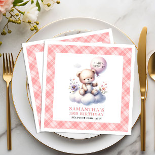 Serviette En Papier Joyeux anniversaire fille ballon floral ourson mig