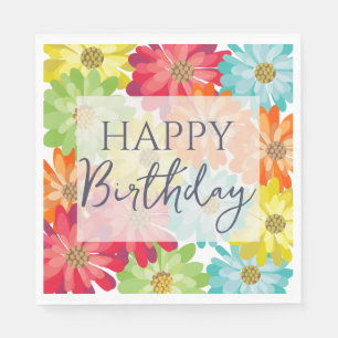 Serviette En Papier Joyeux Anniversaire Fleurs de printemps colorées