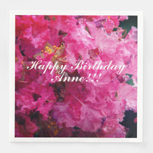 Serviette En Papier Joyeux Anniversaire Fleurs roses Nom personnalisé