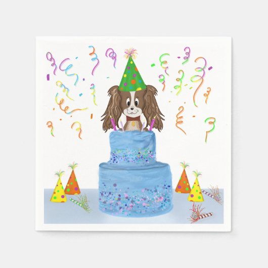 Serviette En Papier Joyeux Anniversaire Gâteau Cavalier King Charles (Devant)