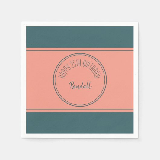 Serviette En Papier Joyeux anniversaire géométrique double cercle Turq (Devant)