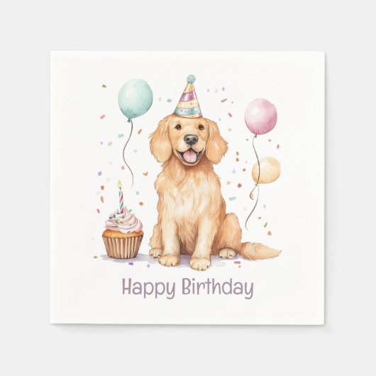 Serviette En Papier Joyeux Anniversaire Golden Retriever Chien (Devant)