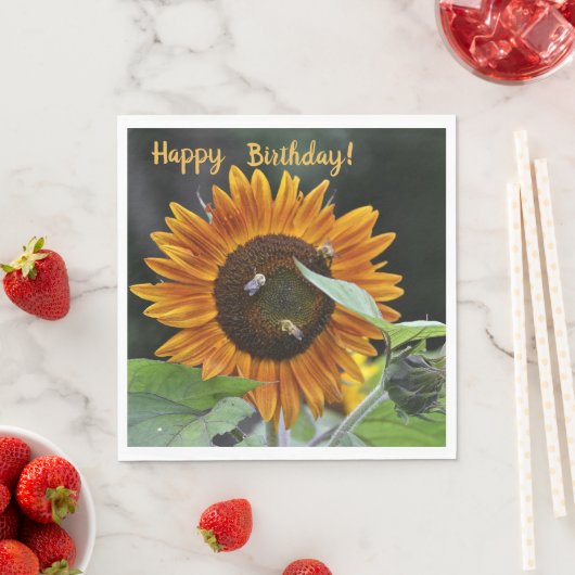 Serviette En Papier Joyeux Anniversaire Golden Tournesol (En situation)