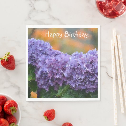 Serviette En Papier Joyeux Anniversaire Impressionniste Purple Hydrang (En situation)