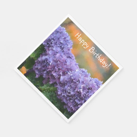 Serviette En Papier Joyeux Anniversaire Impressionniste Purple Hydrang (Coin)